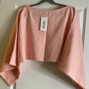 Voguish Pink Scoop Neck Long Sleeve Crop Tee Size Large